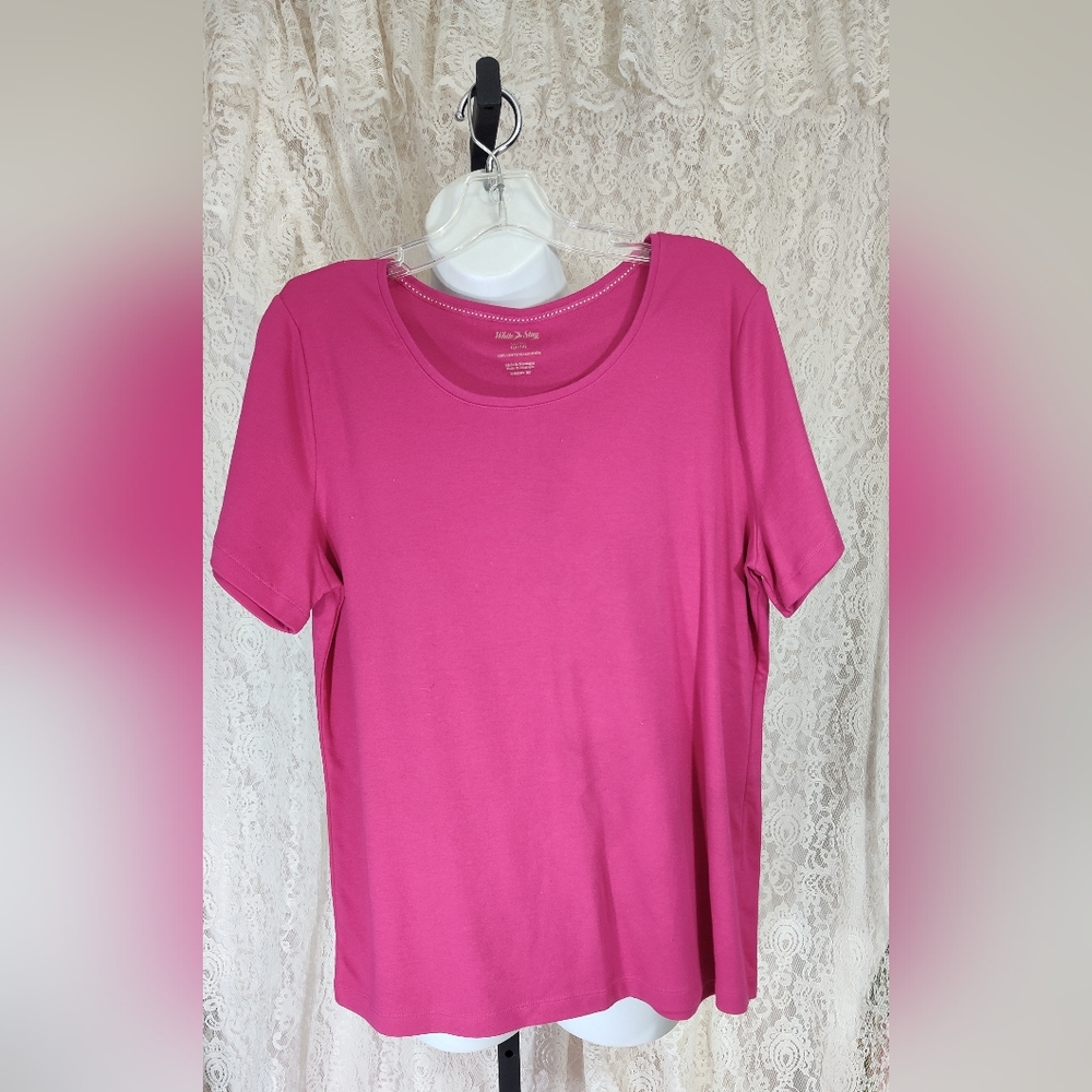Hot Pink White Stag Knit Top Size XL (16-18) NWOT 100% cotton
